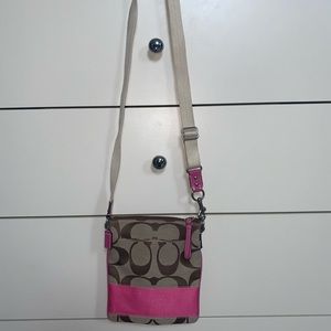 Coach pink and brown cross body